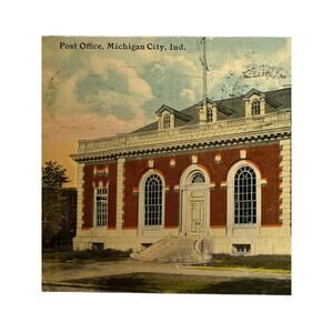 Antique 1911 Ephemera Lithograph Postcard US Post Office Michigan City IN Posted